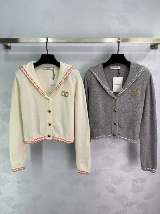 Va* 2025 Early Fall new navy-collar knitted cardigan! Custom-woven wool yarn for