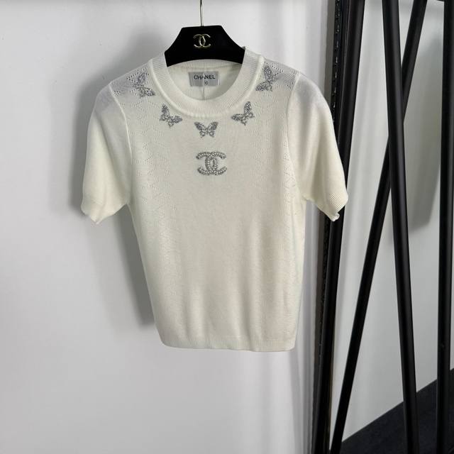 Style No. 20255343 Chane* new pearl logo butterfly hot rhinestone pullover shor