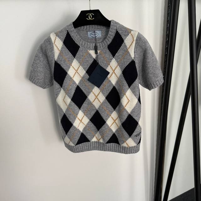 Style No. 20255340 prad* New contrast color diamond check pullover short-sleeve