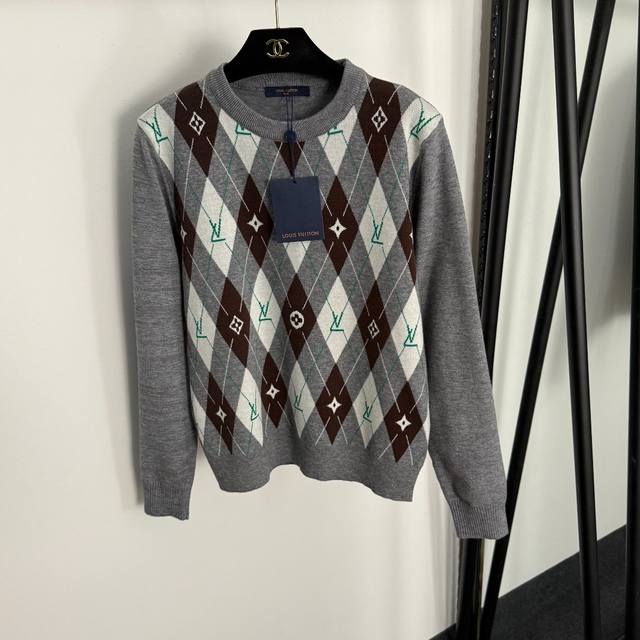 Style No. 20255338 Lv* New contrast color diamond lattice pullover long-sleeved