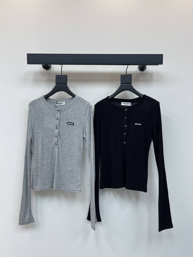 Miumi*25 Early Fall new button-down, half-open, round-neck, long-sleeved base la