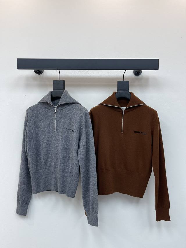 Miumi*25's new early fall zippered lapel knit top! Custom-woven from cashmere an