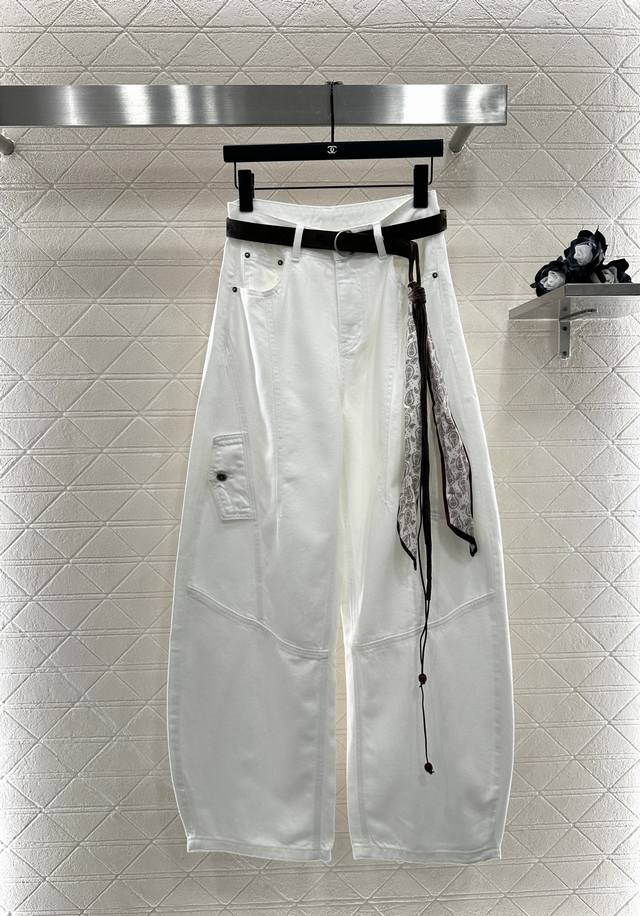 Miumi*2025 New Arrival: Silk Scarf Belt Scimitar Pants. Custom Yb Twill Cotton D