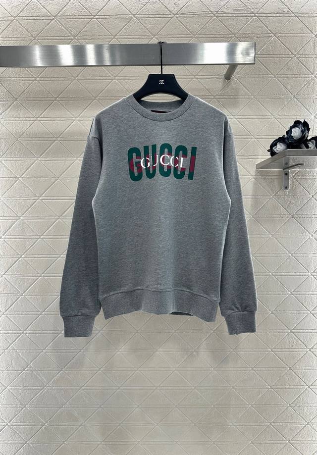 Gucc* 2025 New Arrivals: Round-Neck Letter-Contrast Sweatshirt. Made from custom