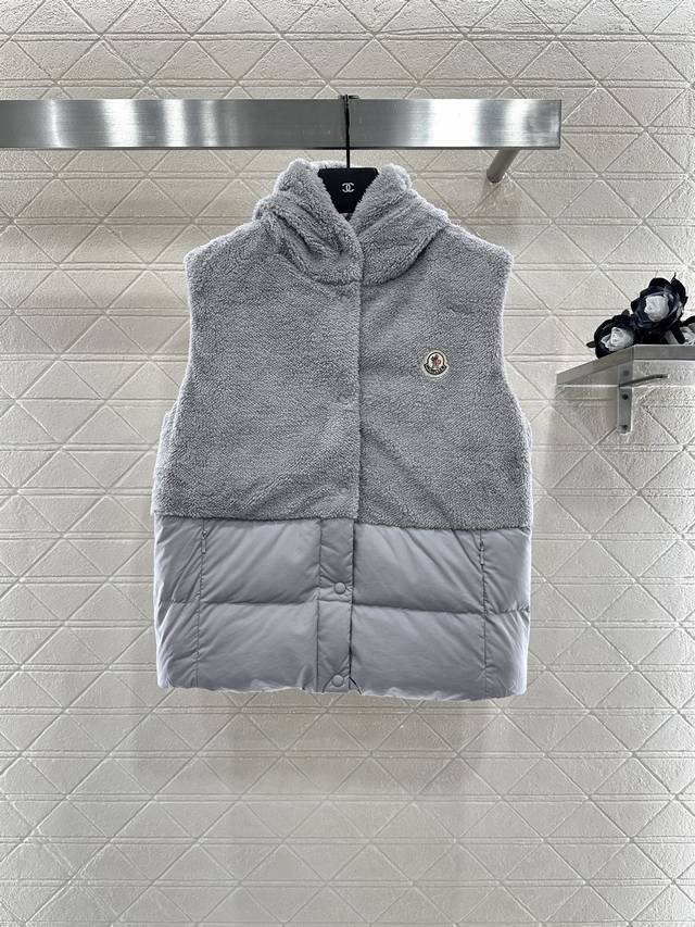 Moncle 2025 new arrivals: Teddy Plush Zippered Down Vest. The upper portion is a