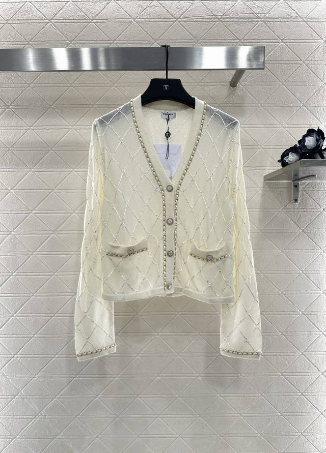 Chane*2025 New Arrivals: Heavy Chain Diamond-Quartz Knit Cardigan. Custom-made w
