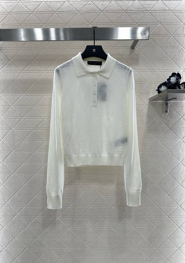 Louis Vuitto*2025 new arrivals lapel hollow crocheted knitted top custom Yb wool