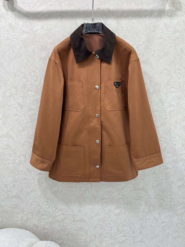 prad*25 New corduroy collared lapel jacket in Maillard color. Decorated with a c