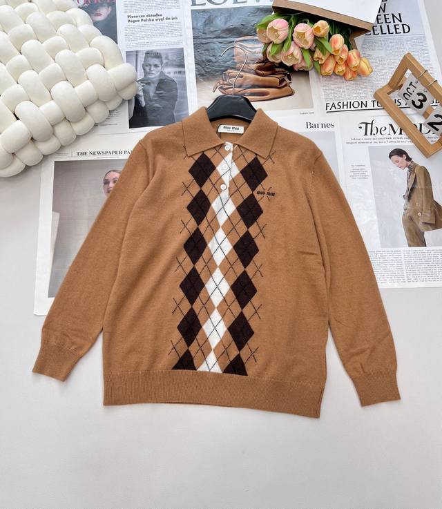 Miumiu25Fw New Early Fall Check Knit Top | High Edition! The diamond pattern add