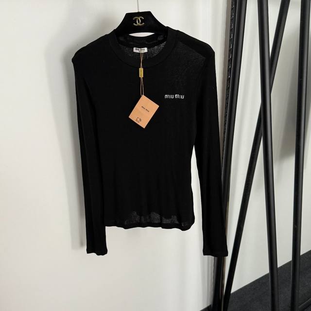 Style No. 20255327 Miumi* new logo embroidered long-sleeved T-shirt, white, bla