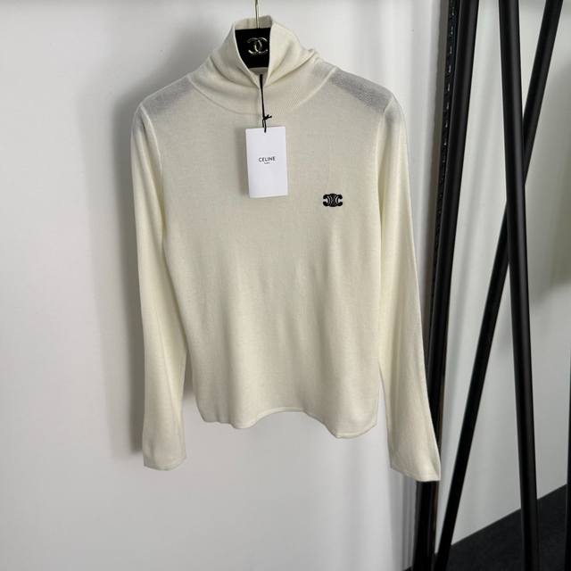 Style No. 20255304 Celin*'s new logo-embroidered turtleneck long-sleeved wool k