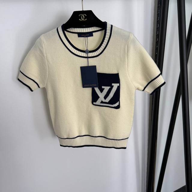 Style No. 20255296 Lv* New Logo Letter Colorblock Pocket Pullover Short Sleeve