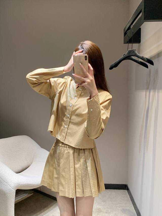 Shirt Skirt Miumi* 25Fw Early Fall New Dark Logo Jacquard Shirt + Pleated Skirt