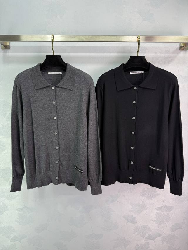 Ale*25's new early fall knitted long-sleeved cardigan features a polo collar tha