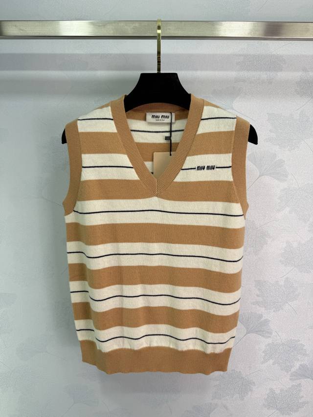 Miumi*2025 Early Fall new striped knitted vest. Custom-made wool knit for a prem