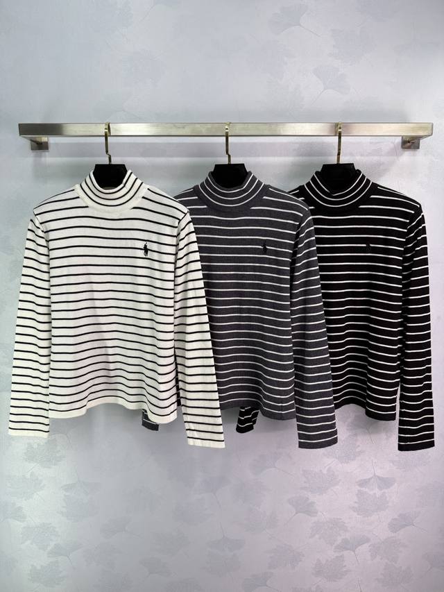 po*25 New fall/winter high-neck striped sweater with classic striped design and