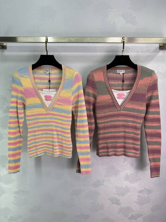 Ch* 2025 Fall/Winter new striped knitted long-sleeved top, custom-woven from woo