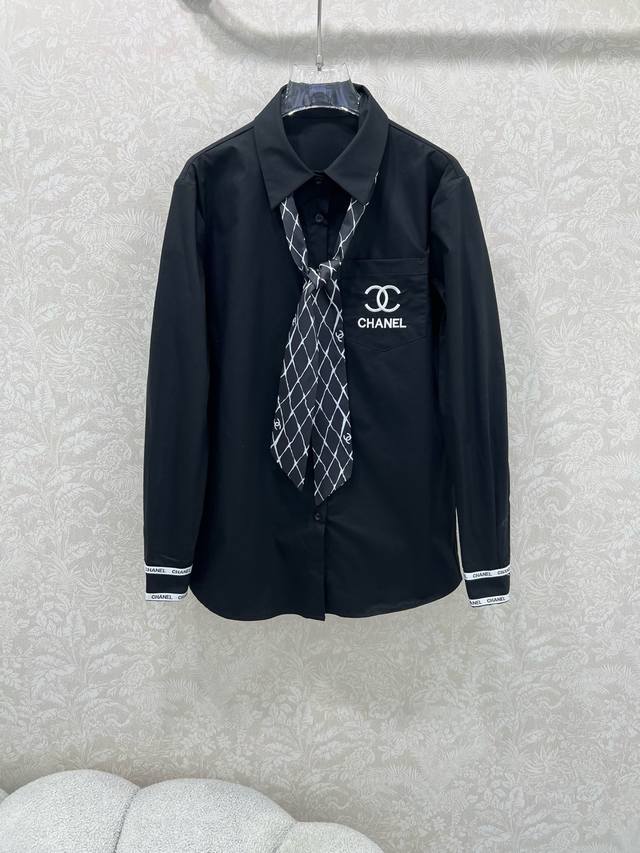 Chan*L 25 new lapel long-sleeved silk scarf shirt with custom double C printed s