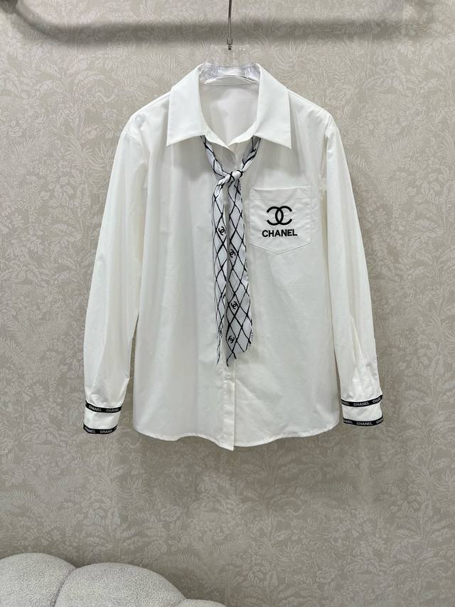 Chan*L 25 new lapel long-sleeved silk scarf shirt with custom double C printed s