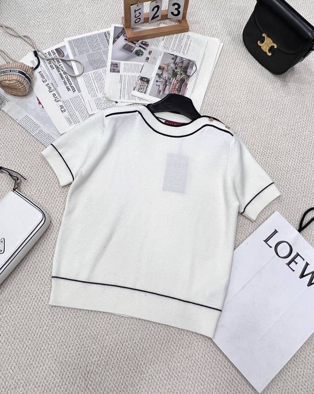 Gucci 2025 new one-shoulder collar contrast knitted short-sleeve, customized Yb