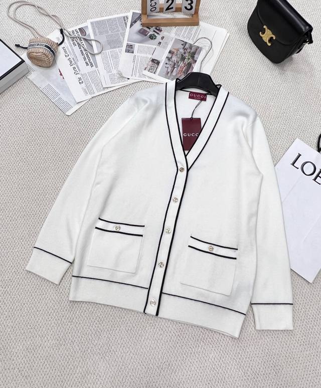 Gucci's new 2025 V-neck knitted cardigan, custom-woven from Yb wool yarn, boasts