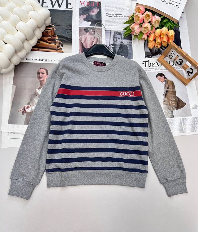 Gucci25Fw Early Fall New Letter Stripe Print Crewneck Sweatshirt | Exclusive Hig