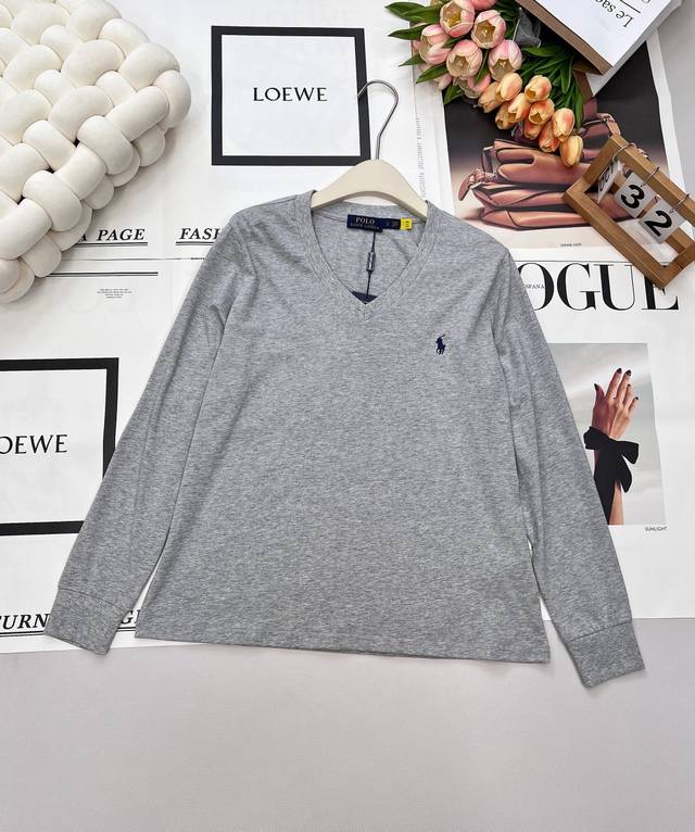 Ralph Lauren Classic Comfortable Four-Color Pony Embroidered Long-Sleeved V-Neck