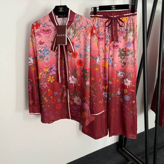 Style No. 20255283 Gucc* newest suit, elegant colorful floral print gradient bo