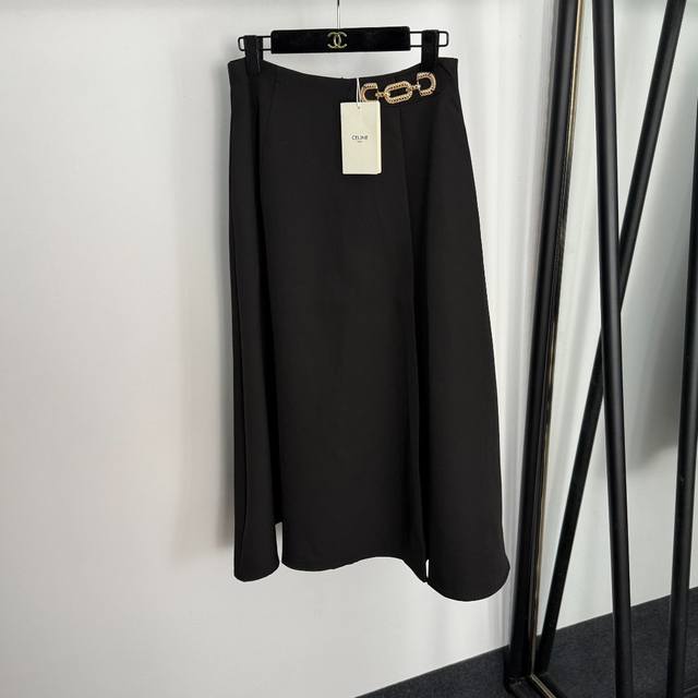 Style No. 20255273 Celin* new metal waist buckle high waist slimming skirt, bla