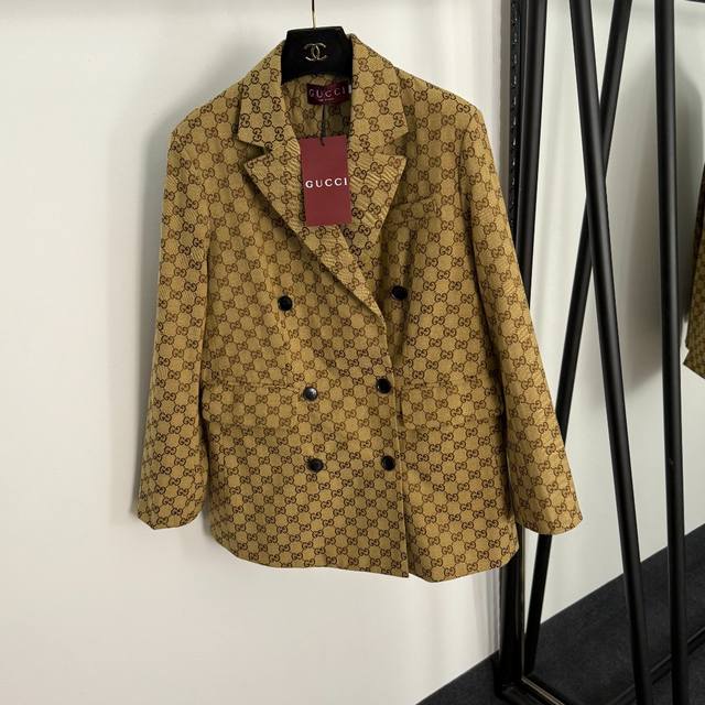 Style No. 20255272 Gucc* new monogram Gg jacquard double-breasted slim-fit long