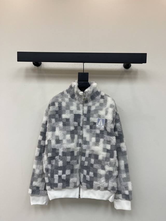 Louis Vuitto*25 new autumn/winter checkerboard teddy lambswool zip-up jacketA ho