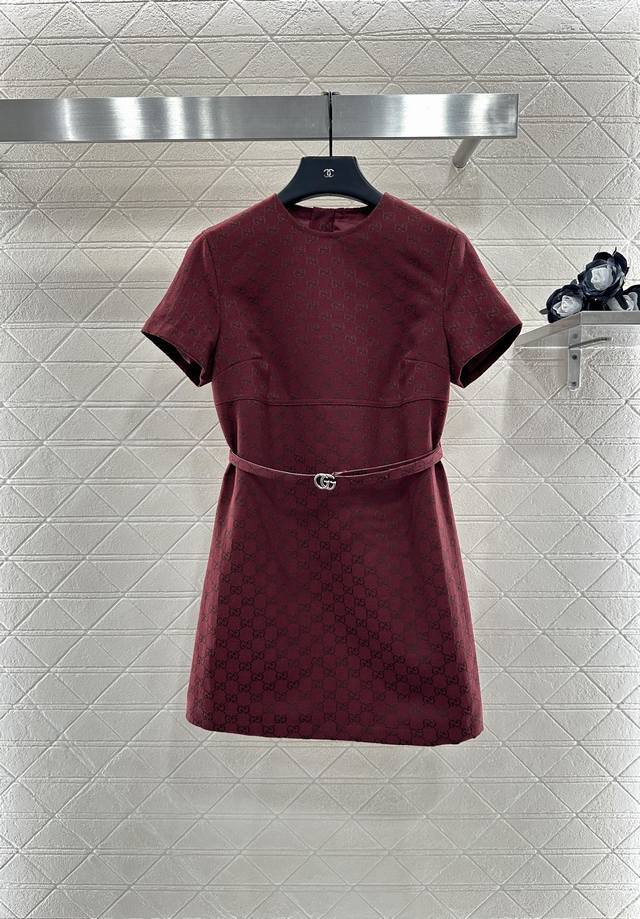 Gucc*2025 New Arrivals: Jacquard Short-Sleeved Dress. Custom Yb imported jacquar