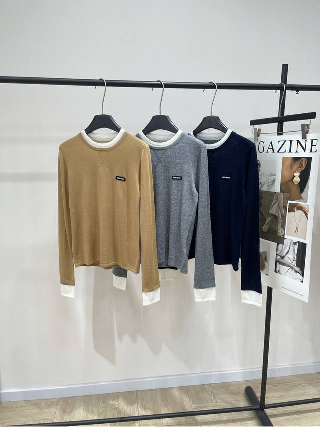 M Fake Two-Piece Logo Crewneck Wool Sweater. Fabric: Wool BlendColors: Khaki, Gr