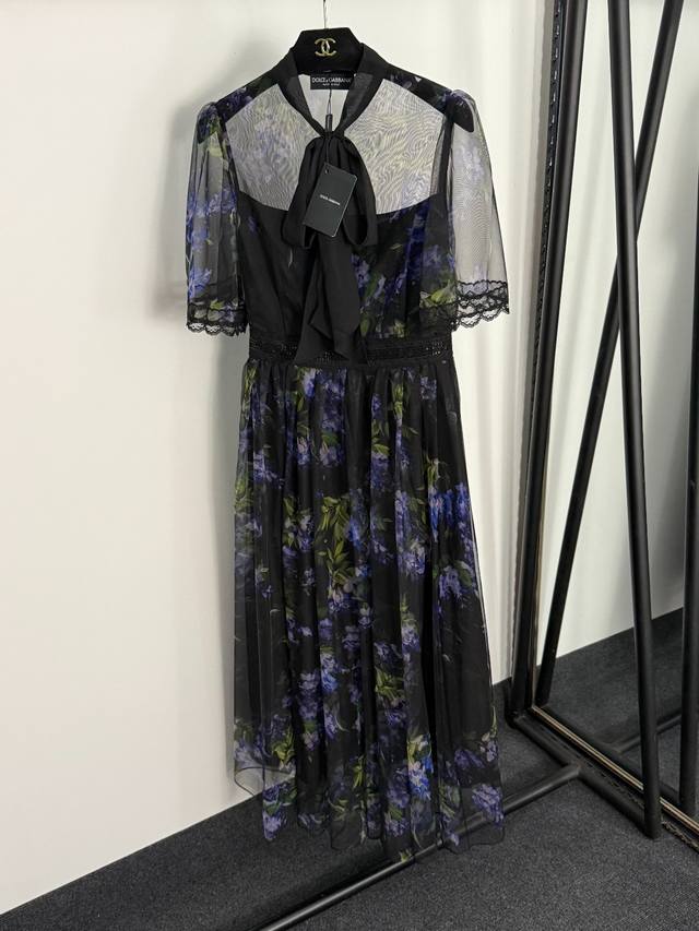 Style No. 20255262 Dg* New purple floral print sequined lace waist bow tie coll