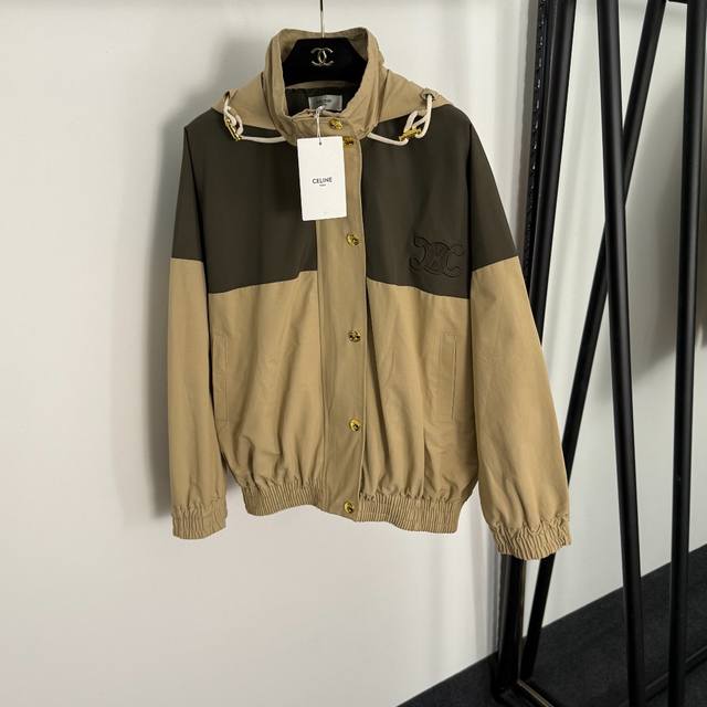 Style No. 20255240 Celin*'s new logo gold-buttoned, color-blocked, long-sleeved