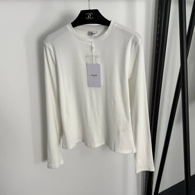 Style No. 20255239 Celin* new chest logo embroidered slim long-sleeved T-shirt,