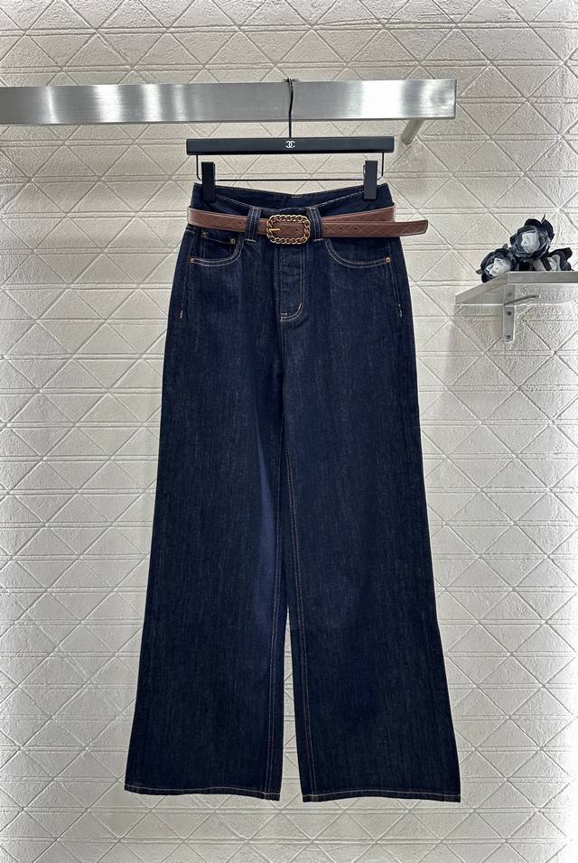 Chane*2025 New Arrivals: Belt Straight-Leg Denim Pants. Custom Yb twill cotton d