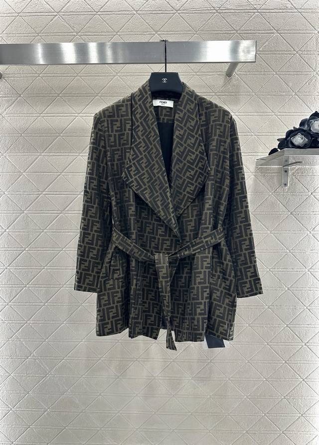 Fend*2025 New Arrival: Jacquard Belted Jacket. Made from imported Yb jacquard ma