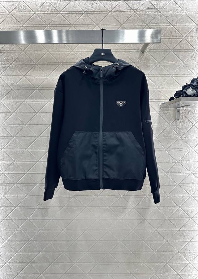 prad*2025 New Arrival: Patchwork Hooded Jacket and Pants Set. Made of custom Yb