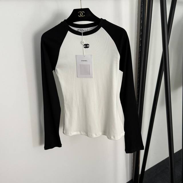Style No. 20255235 Chane* new chest logo embroidered colorblock long-sleeved T-