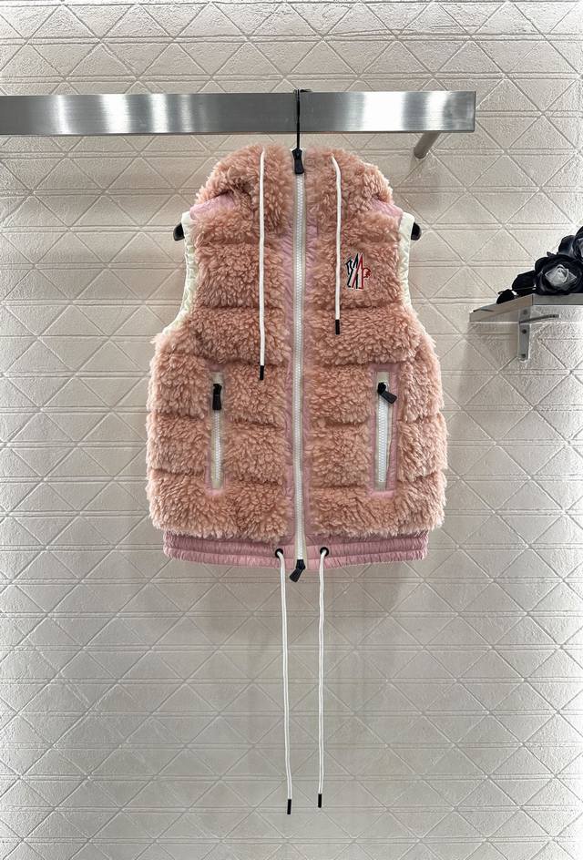 Moncle 2025 New Arrivals: Teddy Plush Zipper Down Vest. The outer layer is decor