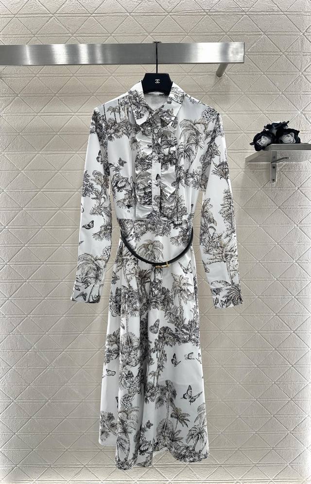 Dio* 2025 New Arrivals: Printed Belt Dress. Made of custom Yb twill cotton, this