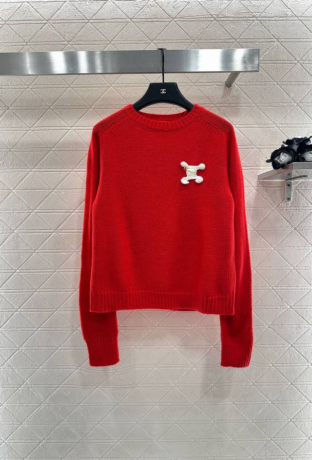 Celin* 2025 New Arrivals: Safety Pin Round Neck Pullover Sweater. Made of custom