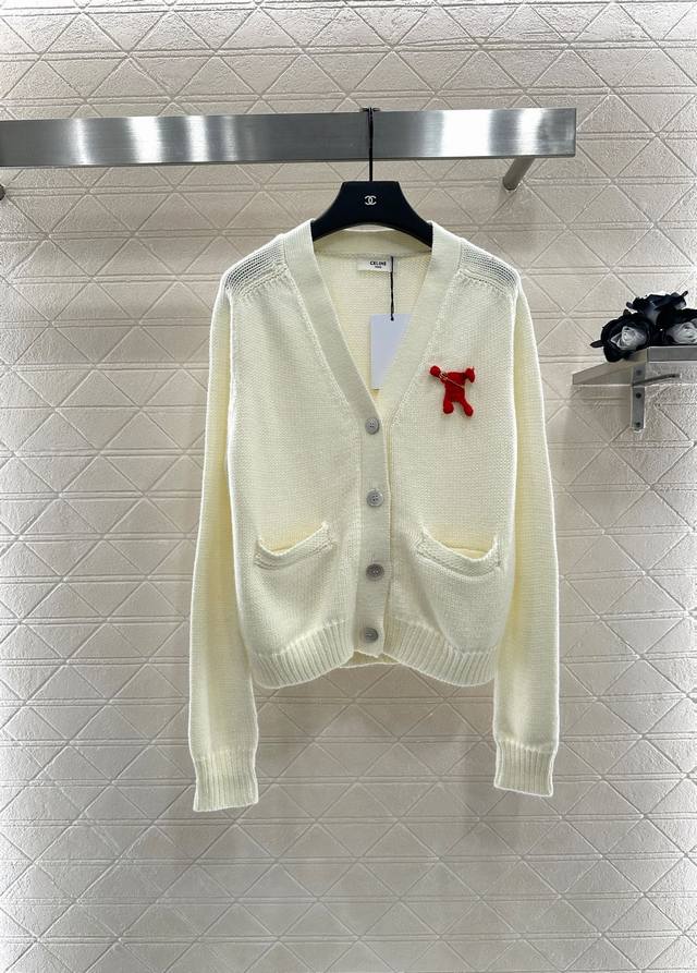 Celin*2025 New Arrivals Small safety pin logo knitted cardigan Custom Yb wool kn