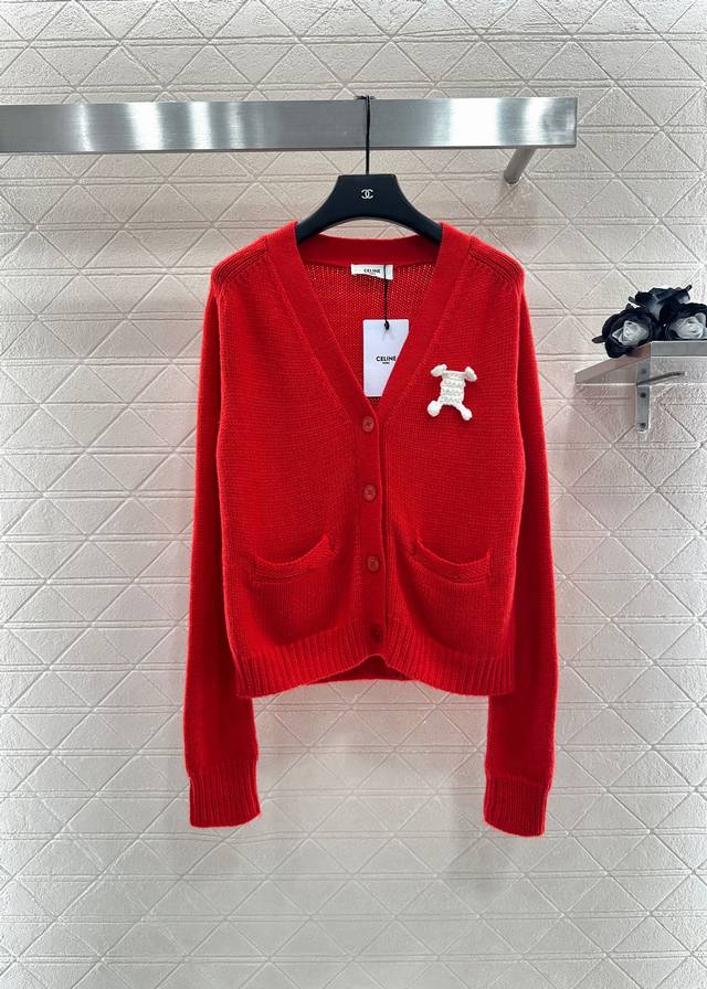 Celin*2025 New Arrivals Small Safety Pin Logo Knit Cardigan Custom Yb Wool Knit