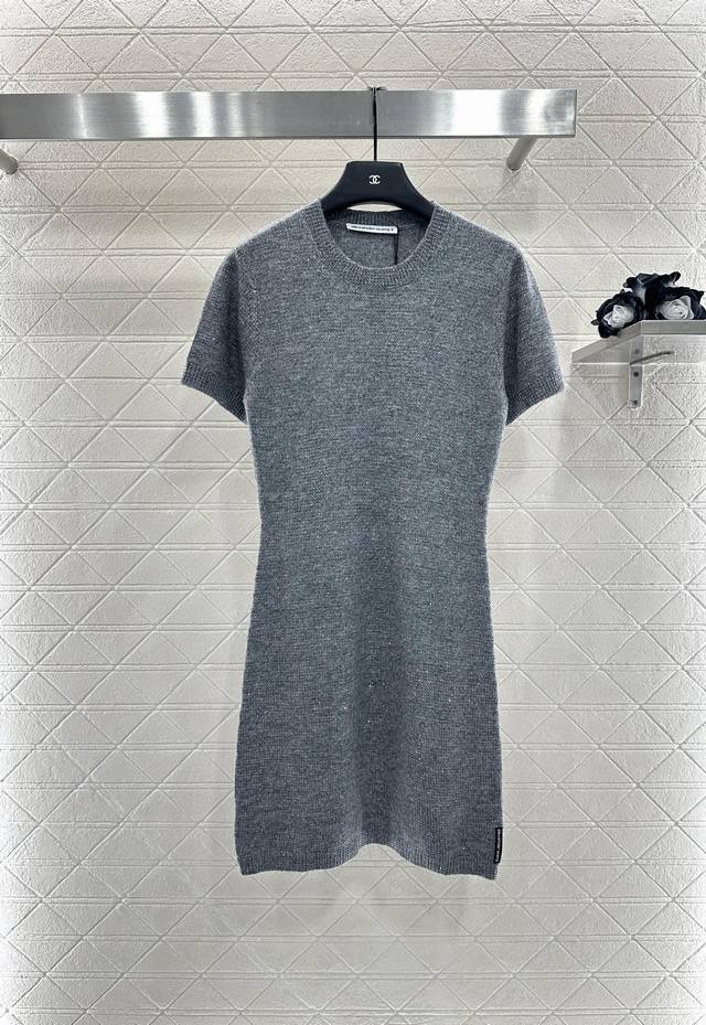 Alexander Wan* 2025 New Arrivals Rhinestone Knit Short-Sleeve Dress. Custom-wove