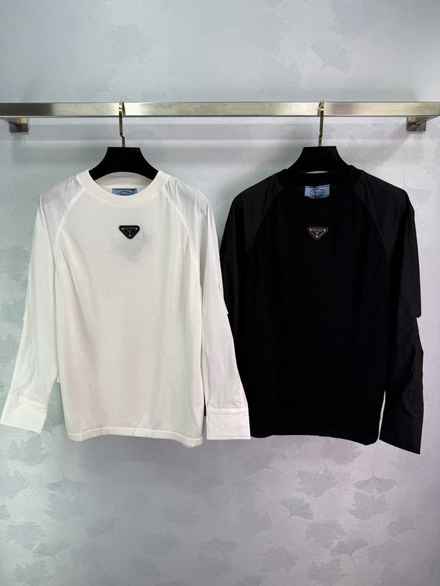 pr*25 New early fall knit top with classic triangle logo design and dropped shou