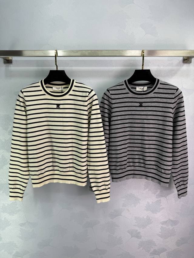 Ce*25 New early fall knitted round neck pullover with a monochromatic striped de