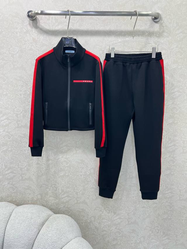 prad* 25 New red-label space cotton jacket and cuffed pants combination. Red web