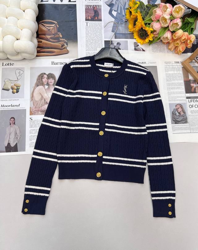 Saint Laurent's new letter-embroidered striped knitted cardigan, custom-made fr
